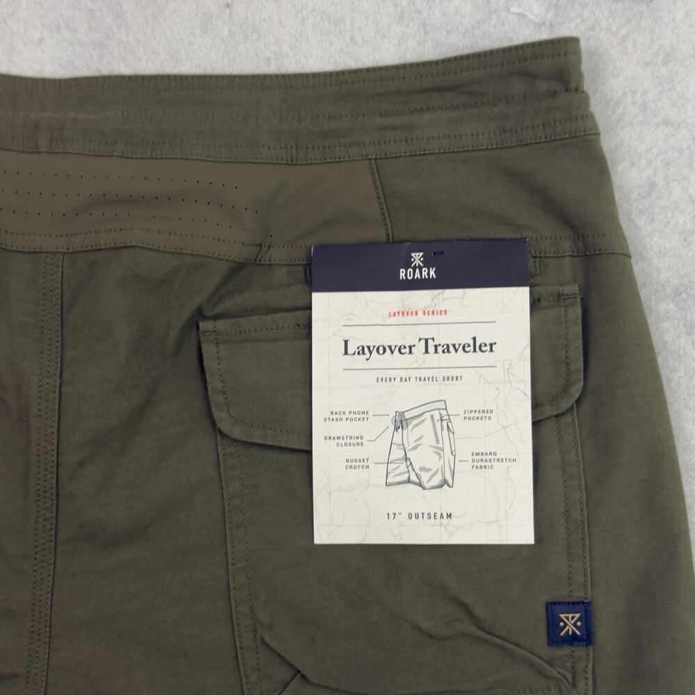 Huckberry Roark Layover Travel Shorts Mens 36 Green Everyday Stretch Hiking - Picture 12 of 14